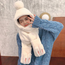 Load image into Gallery viewer, 2021 New Autumn and Winter Plush Scarf Cute Rabbit Ear Thickened Warm Hat Scarf Gloves Integrated
