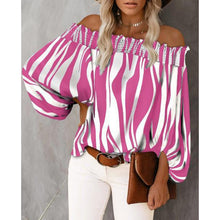 Load image into Gallery viewer, Summer and Autumn Striped Sexy Fashion off-the-Shoulder Chiffon Shirt Shirt for Women
