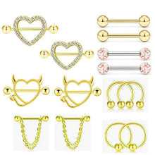 Load image into Gallery viewer, 7-Pair Nipple Ring Set Combination Stainless Steel Piercing Ornaments Adhesive Nail Jewelry
