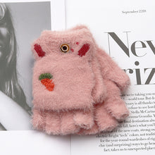Load image into Gallery viewer, Plush Half Finger Flip Radish Winter Gloves Female Writing and Playing Mobile Phone Cute Warm Gloves
