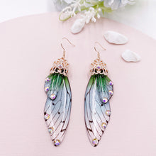 Load image into Gallery viewer, S925 Ear Hook Butterfly Earrings Temperamental Earrings Cicada Wings Gradient Color Girls Stud Earrings
