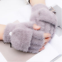 Load image into Gallery viewer, Warm Plush Gloves Student Finger Exposed Flip Gloves Outdoor Gloves Thickened Cold Protection

