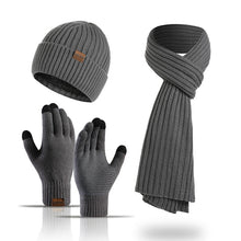 Load image into Gallery viewer, Autumn and Winter New Knitted Hat Suit Men's and Women's Winter Solid Color Scarf Hat Three-Piece Set
