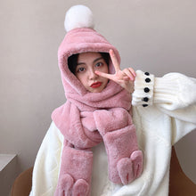 Load image into Gallery viewer, 2021 New Autumn and Winter Plush Scarf Cute Rabbit Ear Thickened Warm Hat Scarf Gloves Integrated
