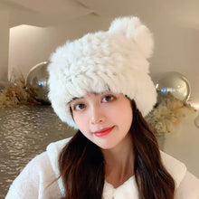 Load image into Gallery viewer, Bear Ears Rabbit Fur Hat Children Winter Woolen Hat Thickened Cold Protection Warm Plush Fur Hat Furry Toque

