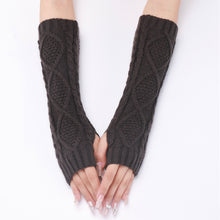 Load image into Gallery viewer, Jacquard Rhombus Wool Keep Warm Men's and Women's Half Finger Fingerless Gloves Mid-Length Knitted Oversleeve
