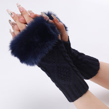 Load image into Gallery viewer, Knitting Wool Gloves Women's Fur Short Oversleeve Rhombus Knitted Warm Open Finger Arm Sleeve
