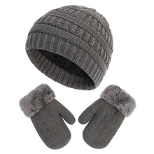 Load image into Gallery viewer, New Children's Hat Gloves Set Boys and Girls Knitted Hat Fleece-Lined Knitting Glove Bag Set 2-Piece Set

