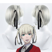 Load image into Gallery viewer, Japanese Anime Kakegurui Kirari Momobami 35cm Short Wigs Gray Braids Styled Clip on Cosplay Wig+ wig cap
