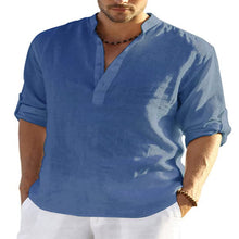 Load image into Gallery viewer, T-shirt Loose Undershirt Solid Color Long Sleeve Cotton Linen Shirt Men's plus Size
