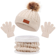 Load image into Gallery viewer, Children's Hat Scarf Gloves Three-Piece Set Autumn and Winter New Single Ball Baby Hat
