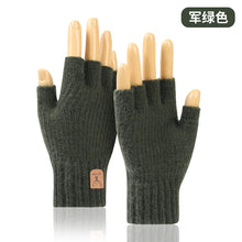 Load image into Gallery viewer, Warm-Keeping and Cold-Proof Winter Men's Half-Finger Gloves Autumn and Winter Fleece-Lined Thickened Fingerless Knitted Gloves
