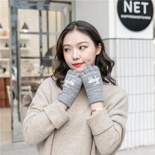 Load image into Gallery viewer, Fleece-Lined Thick Style Deer Gloves Female Winter Knitted Five Finger Touch Screen Wool Cartoon Cute Korean Style
