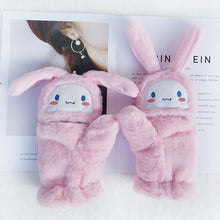 Load image into Gallery viewer, Cute Cartoon Student Half Finger Flip Double-Layer Fleece-Lined Warm Plush Gloves Female Winter
