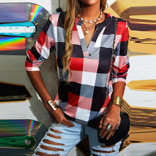 Load image into Gallery viewer, Spring, Summer, Autumn and Winter Four Seasons Women's Shirt Plaid Long-Sleeved T-shirt Blouse

