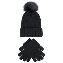Load image into Gallery viewer, Women's Knit Hat Set 2021new Outdoor Keep Warm Touch Screen Knitting Wool Gloves Hat Two-Piece Set
