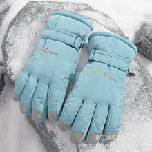 Load image into Gallery viewer, Women's Five-Finger Ski Touch Screen Gloves Fashion English Wind and Skid Fleece Lined Padded Warm Keeping
