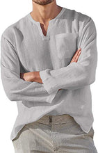 Load image into Gallery viewer, Men's Long Sleeve V-neck Casual Beach Linen Shirt
