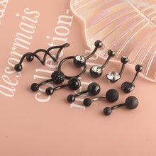 Load image into Gallery viewer, Navel Stud Stainless Steel Zircon Silver Belly Ring Puncture Navel Buckle Black Suit
