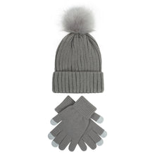 Load image into Gallery viewer, Women's Knit Hat Set 2021new Outdoor Keep Warm Touch Screen Knitting Wool Gloves Hat Two-Piece Set
