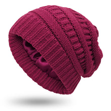 Load image into Gallery viewer, Autumn and Winter Ins New Hat Women's Protective Hairstyle Warm Wool Knitted Satin Hat 9 Colors
