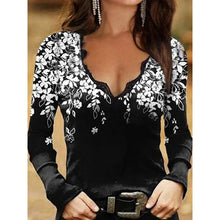 Load image into Gallery viewer, Women's Autumn and Winter V-neck Long-Sleeved Bottoming Shirt Floral T-shirt
