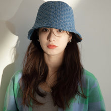 Load image into Gallery viewer, Jean Fisherman Hat Vintage Crumpled Small Plaid Sunshade Bucket Bucket Hat
