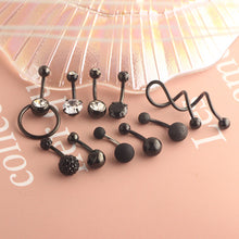 Load image into Gallery viewer, Navel Stud Stainless Steel Zircon Silver Belly Ring Puncture Navel Buckle Black Suit
