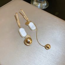 Load image into Gallery viewer, Silver Needle Pearl Diamond Asymmetric Geometric Alphabet Letter Earrings Fashion Trendy Design Tassel Ear Studs Graceful Earrings
