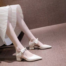Load image into Gallery viewer, Pointed Toe High Heel Sandals Women's Chunky Heel Summer Closed Toe Bow 5cm Temperament Mid-Heel Shoes Women's
