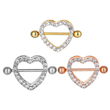 Load image into Gallery viewer, Diamond-Embedded Love Nipple Ring Electroplated Heart-Shaped Three-Color Adhesive Nail Breast Buckle
