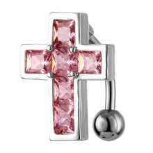Load image into Gallery viewer, Piercing Jewelry Inlaid Zircon Cross Upside down Navel Stud Belly Ring
