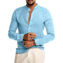 Load image into Gallery viewer, Linen Stand Collar Long Sleeve Men's Cardigan Shirt for Men

