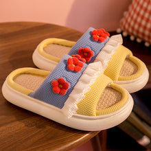 Load image into Gallery viewer, Small Flower Linen Slippers Women's Home Four Seasons Japanese Style Household Soft Bottom Couple Hemp Slippers Women
