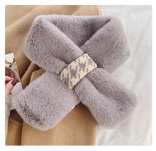 Load image into Gallery viewer, Dongdaemun Korean Girl's Heart Furry Cross Fur Collar Scarf Autumn and Winter Warm Fashion Houndstooth Plush Scarf
