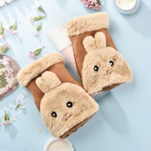Load image into Gallery viewer, Winter Warm Fleece-Lined Thick Women's Korean-Style Cute Flip Half Finger Gloves for Students
