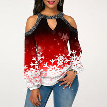 Load image into Gallery viewer, Christmas Outfit Women's Clothing Bright Crystal Patchwork Cold-Shoulder Christmas Clothes
