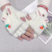 Load image into Gallery viewer, Cute Warm Cashmere Gloves for Women Half Finger Flip Student Writing Gloves
