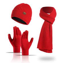 Load image into Gallery viewer, Autumn and Winter New Knitted Hat Suit Men's and Women's Winter Solid Color Scarf Hat Three-Piece Set
