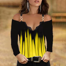Load image into Gallery viewer, Autumn and Winter Women's Multi-Color Long Sleeve Metal Strap off-Neck T-shirt
