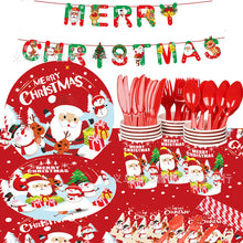 Load image into Gallery viewer, Christmas Decoration Supplies Tableware Paper Pallet Paper Cup Tissue New Year Party Layout Disposable Plastic Tablecloth
