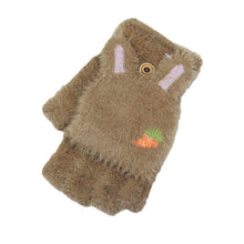 Load image into Gallery viewer, Autumn and Winter Korean Style Thick Warm Flip Half Finger Cute Rabbit Ears Radish Pattern Student Velvet Gloves
