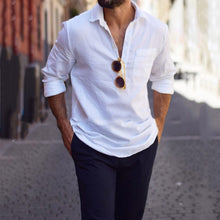 Load image into Gallery viewer, Men's Cotton and Linen Fashion Lapel Pullover Long Sleeve Shirt
