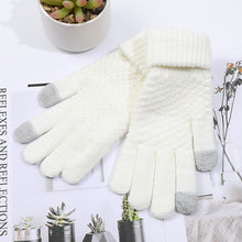 Load image into Gallery viewer, Knitted Solid Color with Fur Warm Student Gloves Men's and Women's Outdoor Riding Touch Screen Gloves Jacquard Gloves
