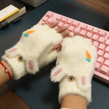 Load image into Gallery viewer, Plush Half Finger Flip Radish Winter Gloves Female Writing and Playing Mobile Phone Cute Warm Gloves
