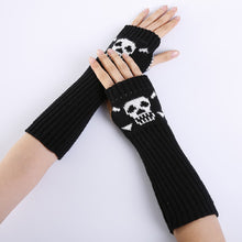 Load image into Gallery viewer, Autumn and Winter Cross-Border Jacquard Skull Open Finger Half Finger Fashionable Warm Gloves Men and Women Knitted Ski Gloves
