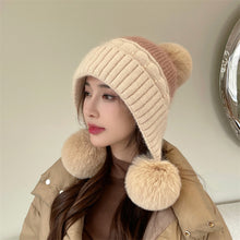 Load image into Gallery viewer, Travel Wear Hat Winter Women's Beaded Color Matching Ear Protection Fleece Lined Padded Warm Keeping Knitted Hat
