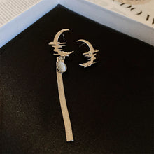Load image into Gallery viewer, Silver Needle Pearl Diamond Asymmetric Geometric Alphabet Letter Earrings Fashion Trendy Design Tassel Ear Studs Graceful Earrings
