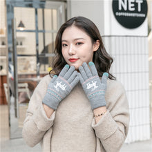 Load image into Gallery viewer, Fleece-Lined Thick Style Deer Gloves Female Winter Knitted Five Finger Touch Screen Wool Cartoon Cute Korean Style
