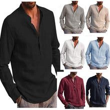 Load image into Gallery viewer, Men's Long Sleeve V-neck Casual Beach Linen Shirt Men's Clothing

